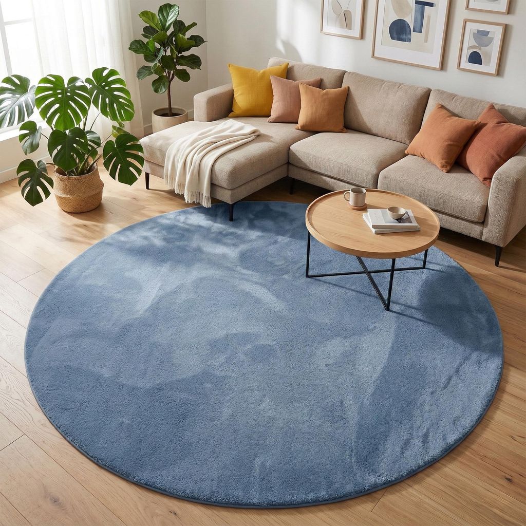 Luxus Super Soft Fellteppich Pearl Blau Rund, Größe:160 cm Rund
