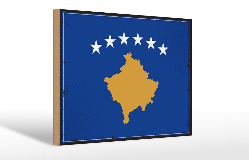 Holzschild Flagge Kosovo 30x20cm Retro Flag of Kosovo