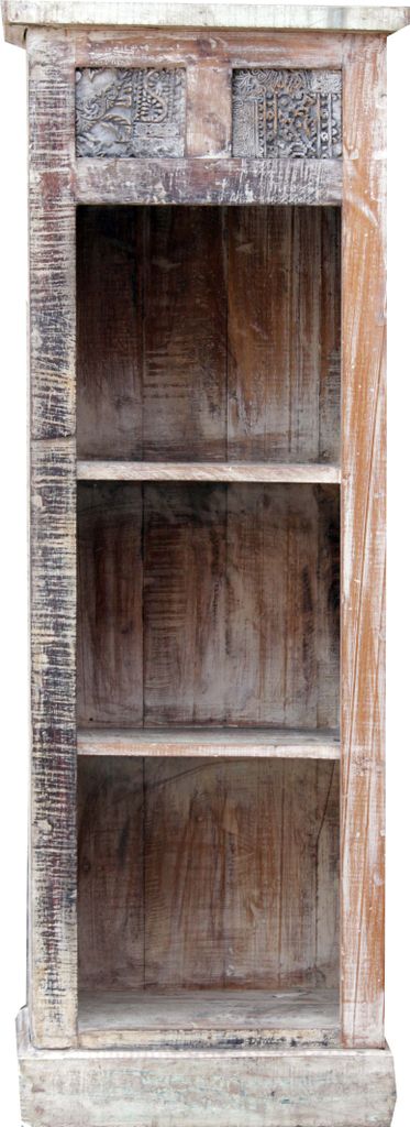 Schmales Regal aus Massivholz mit Eingearbeiteten Schnitzereien - Modell 50, Braun, 127*45*38 cm, Bücherregale & Küchenregale