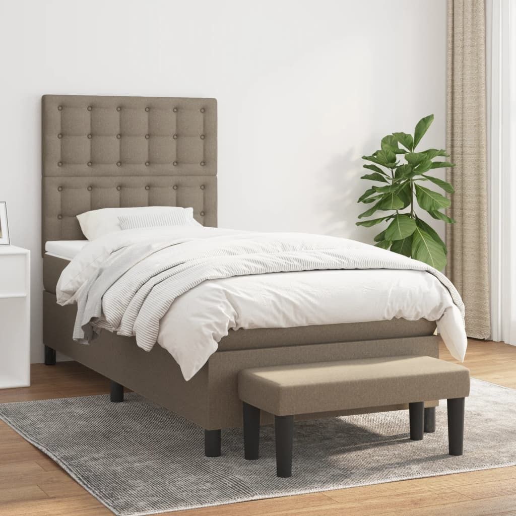 The Living Store Boxspringbett mit Matratze Taupe 90x200 cm Stoff