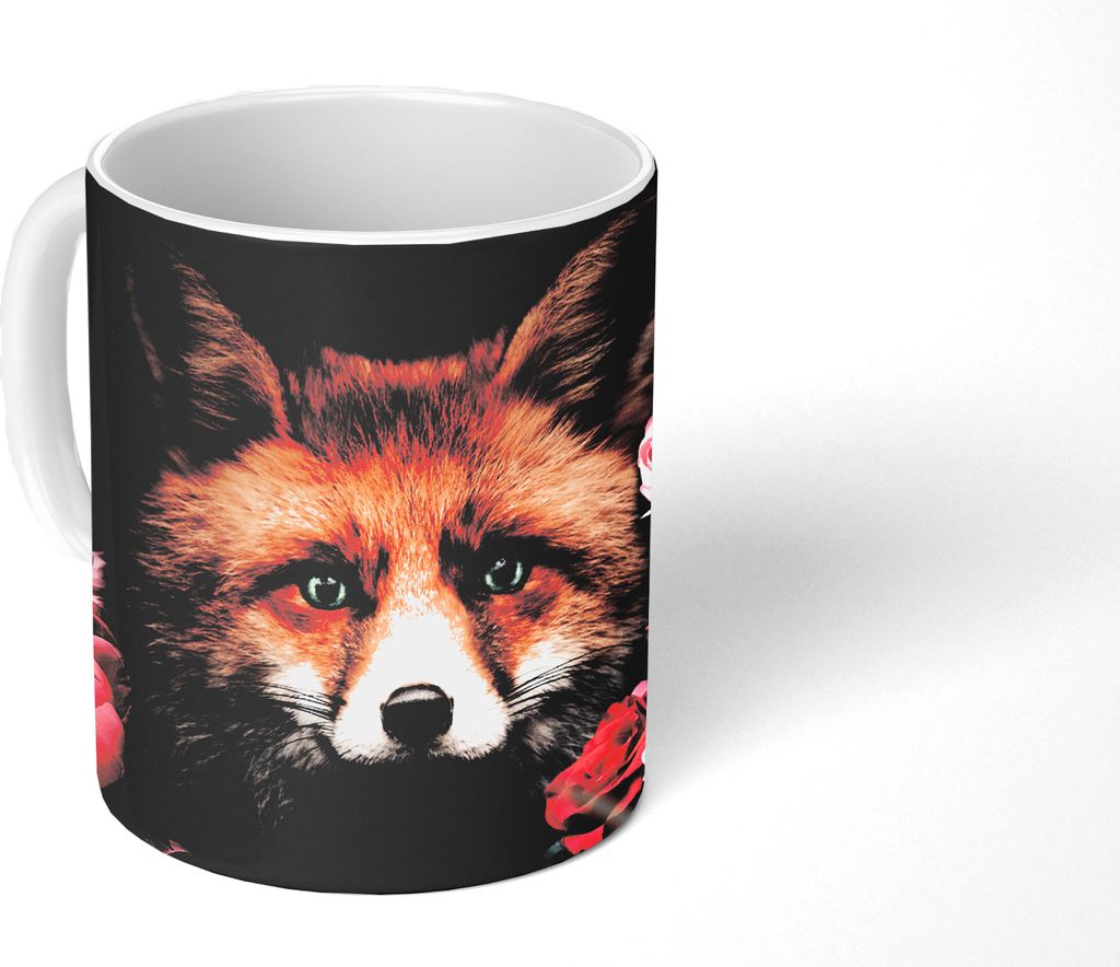 MuchoWow Tasse Kaffeetasse Kaffeebecher 350 ml Fuchs - Blumen - Tiere Teetasse - Fototasse - Becher - Keramikbecher - Teebecher - Kaffeetasse - B...