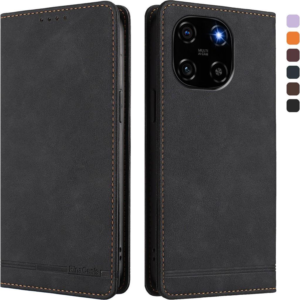 Hülle für Blackview Color 6, Retro Kunstleder Ständer Klapphülle mit Kartenfächer und Magnetische Schwarz