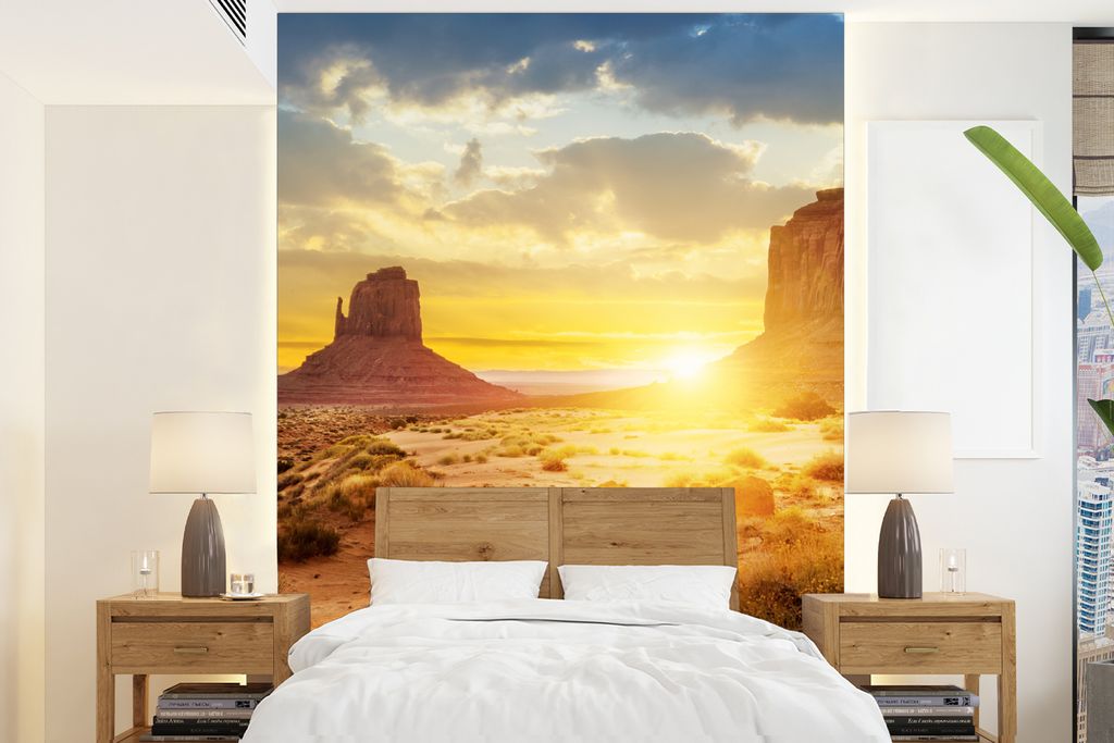 MuchoWow Fototapete für Wohnzimmer oder Schlafzimmer Wandtapete Vinyl Motivtapete Sonnenuntergang - Felsen - Landschaft - Horizont - 205x280 cm ...