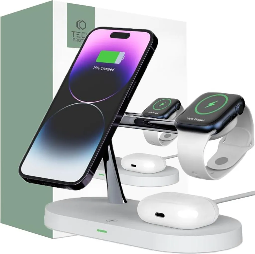 Support de Charge Sans Fil 3-en-1 Tech-Protect A12 pour iPhone Blanc - 3