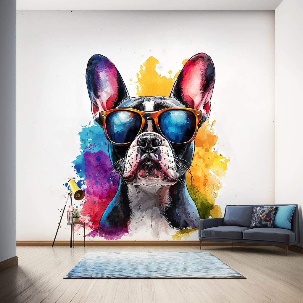 Französische Bulldogge mit Sonnenbrille – Decords Wandtattoo, Produktansicht 1