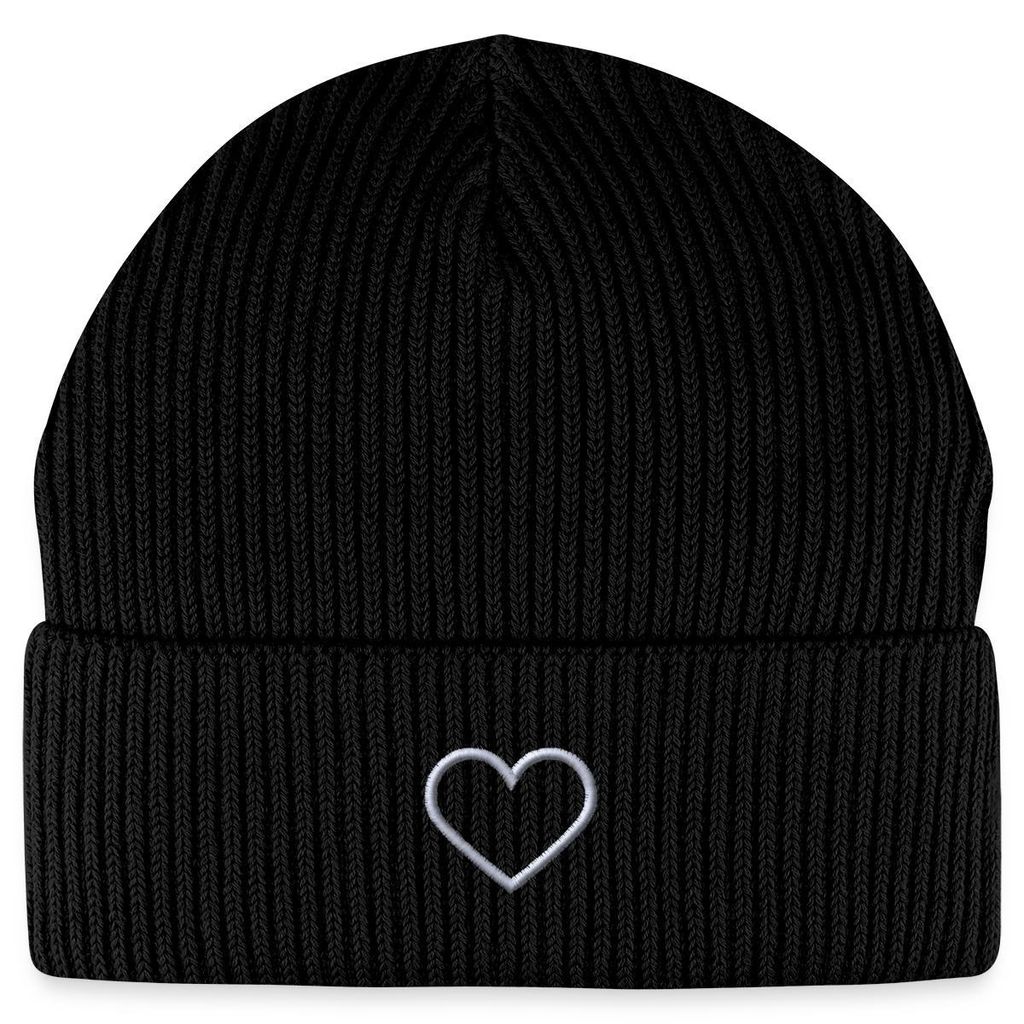Spreadshirt Stickerei Herz Fisherman Beanie Bio Mütze, One size, Schwarz