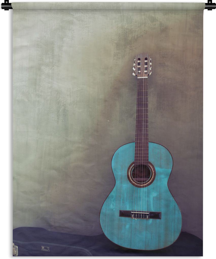 MuchoWow Wandteppich Wandbehang Farbige akustische Gitarre in einem Raum mit einer Betonwand 90x120 cm Tapisserie Dekoration Wandtuch - Wanddeko