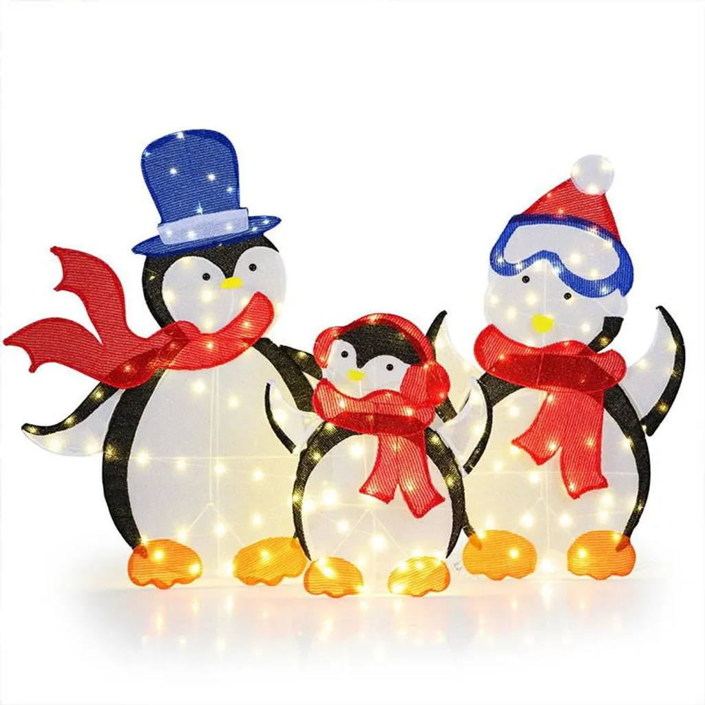 Décoration de Noël extérieure : Famille de 3 pingouins lumineux LED 60cm
