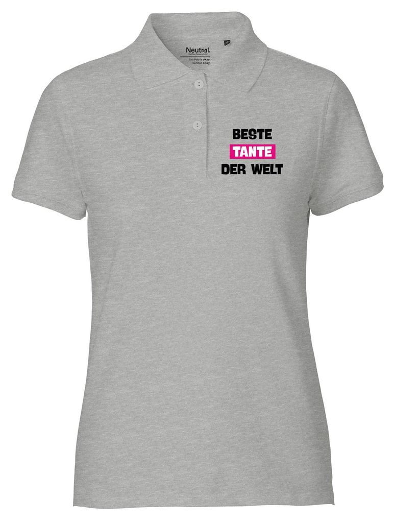 Huuraa Damen Polo Shirt Beste Tante der Welt XL Sport Grey Bio Baumwolle Fairtrade Poloshirt Geschenkidee