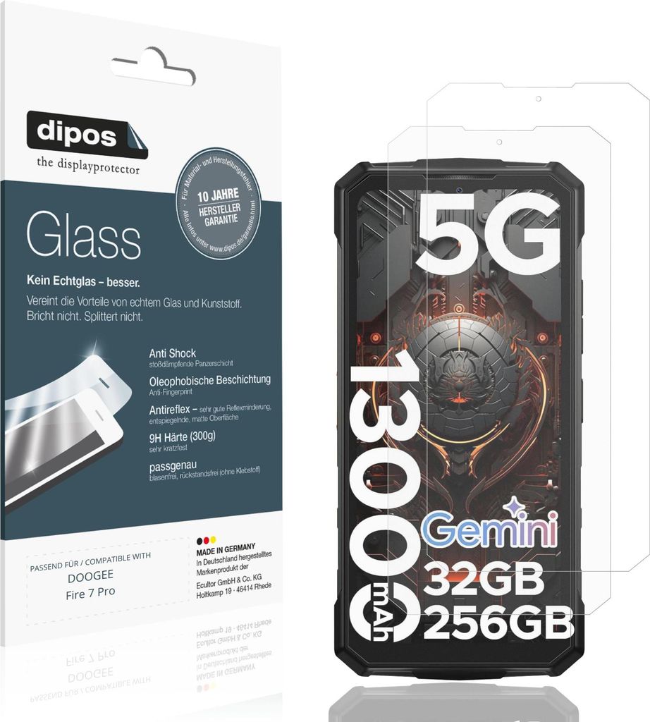 2x Schutzfolie für DOOGEE Fire 7 Pro matt - Anti-Shock 9H Folie dipos Glass Kunststoffglas