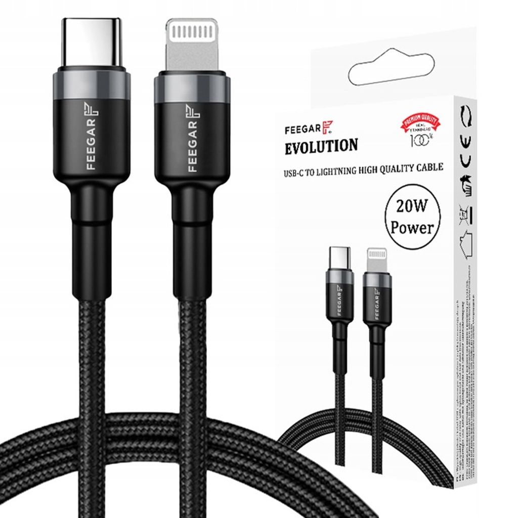 Feegar USB-C LIGHTNING KABEL für iPhone iPad PD 20W SCHNELLES LADEN Nylon