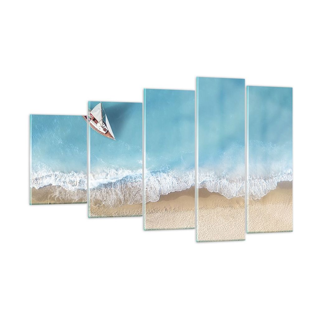 Bilder auf glas - 5 Teile - Yacht Sommer Meer - 100x60cm - Glasbilder - Wandbilder - Bilder - zum Aufhängen bereit - Wanddekoration aus Glas - Gla...
