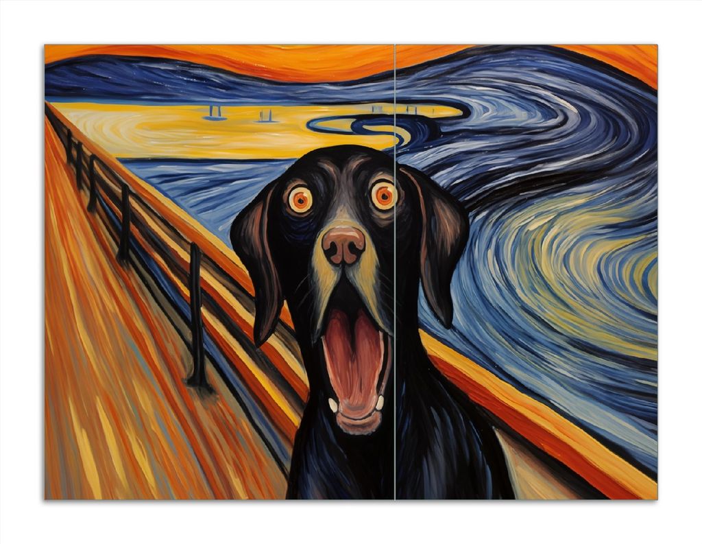 Wallario Herdabdeckplatte aus Glas, Größe 70 x 52 cm 2-teilig, Motiv Der Schrei des Hundes