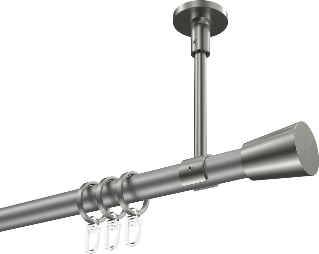 Interdeco Gardinenstange / Vorhangstange Silbergrau / Edelstahl-Optik, Typ Sonette Sitra (Konus) Deckenmontage, 20 mm Ø 1-läufig, 100 cm