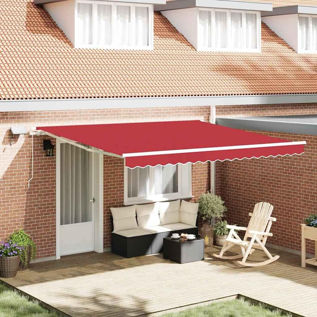 Einziehbare Markise Rot 400 x 300 cm Stoff und Stahl
