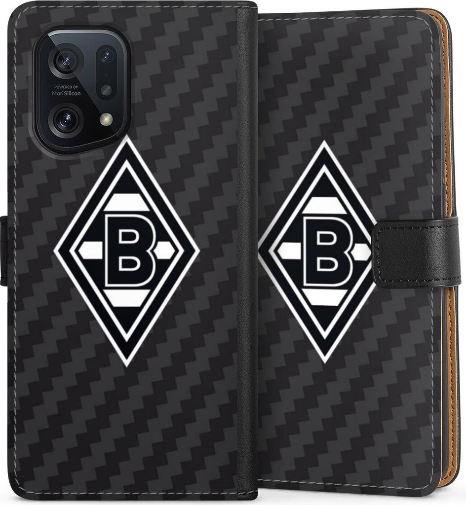 DeinDesign Klapphülle für Oppo Find X5 Handytasche Lederhülle Tasche Borussia Mönchengladbach Carbon Gladbach