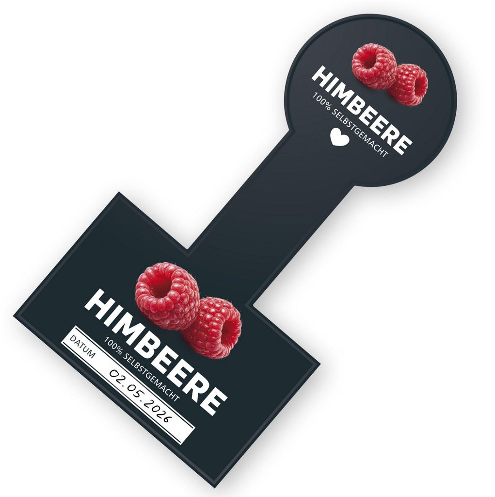 Itenga 50 x Kombi Marmeladenetikett für Deckel und Glas - Himbeere - schwarz