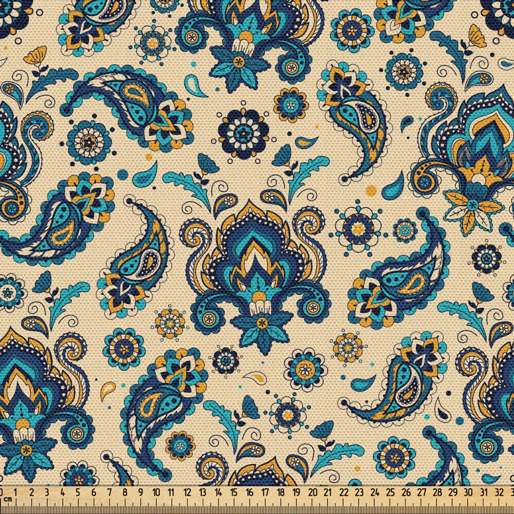 ABAKUHAUS Paisley Gewebe als Meterware, Buntes Weinlese-Blumenmuster-Muster mit orientalischem Retro- Entwurf Paisleys, 2 M (148 x 200 cm), Creme B...