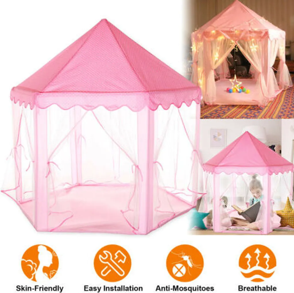 Tente de jeu 3-en-1 rose : grotte et piscine à balles pour filles 120cm