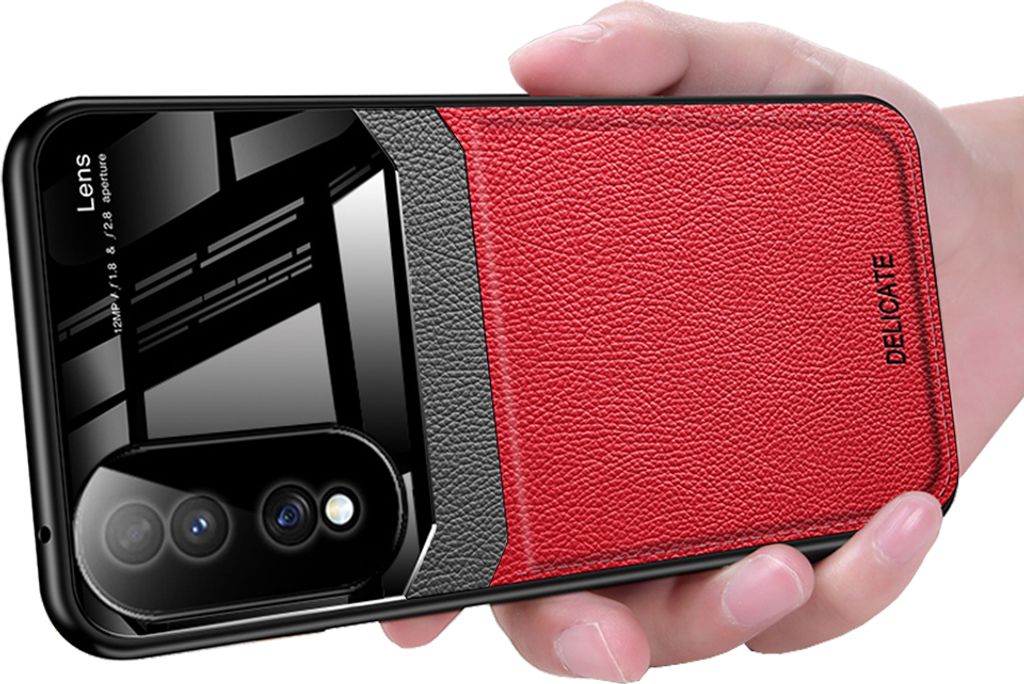 Honor 70 Pro Hülle, TPU Stossfest Anti-rutsch Leder Glas Len Hybrid Schutzhülle für Honor 70 Pro Rot