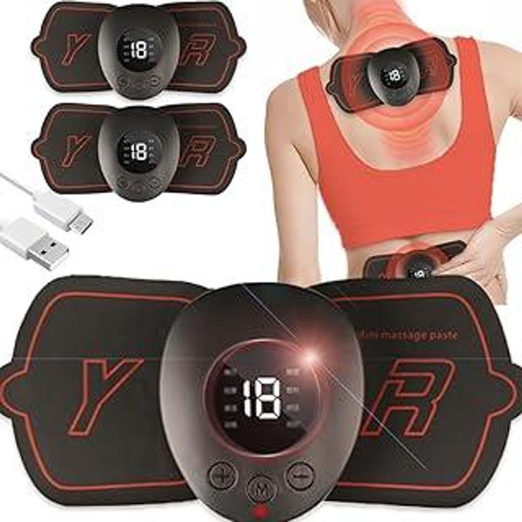 Zhailyn Ems Nackenmassagegerät 2 Stück - Mini Massager, Körper-Massagegerät Patch, Muskel Massagegerät, 8 modi+19 Stufen für Hände Brust Nac...
