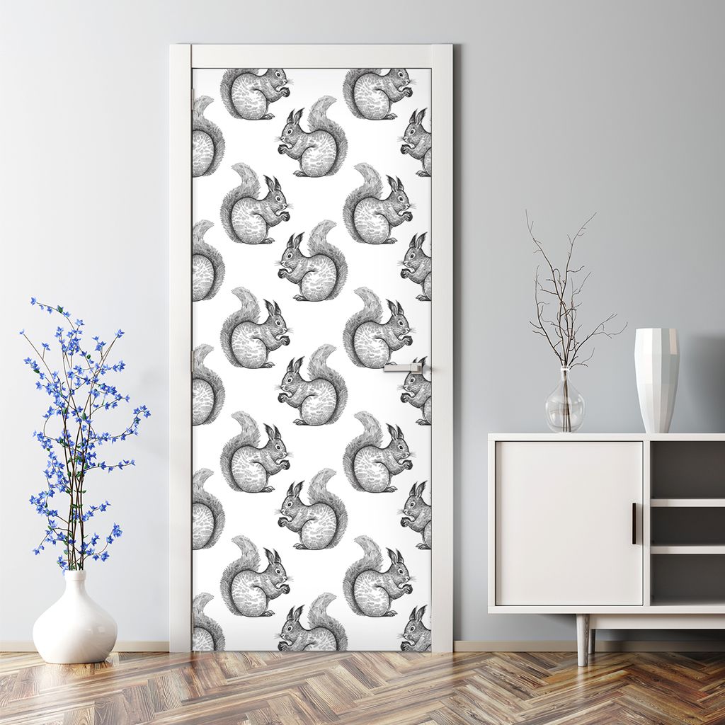 Dekorative Türtapete selbstklebend Klebefolie Türposter Eichhörnchen Kunst 85 x 200 cm