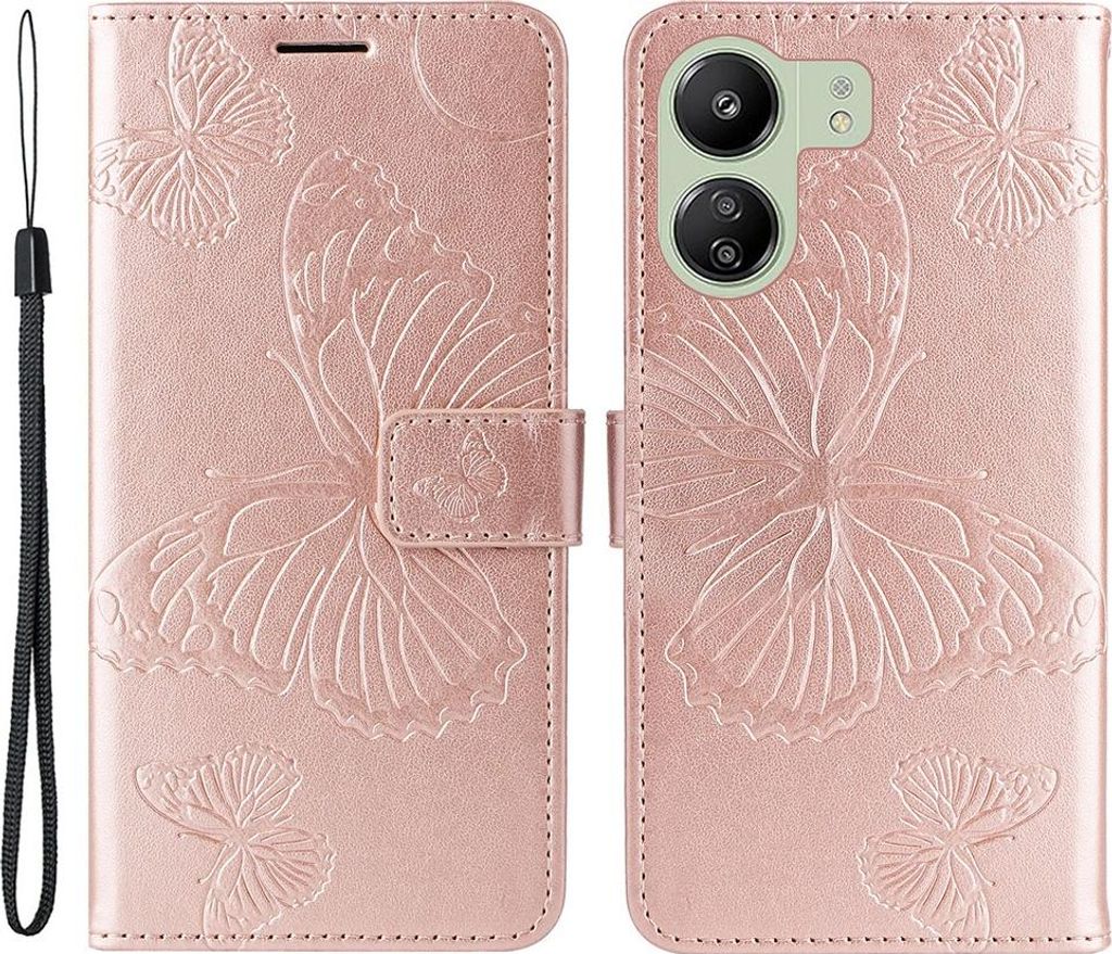 Xiaomi Redmi 13C / Poco C65 Hülle - Coverup Schmetterlinge Klapphülle - Roségold