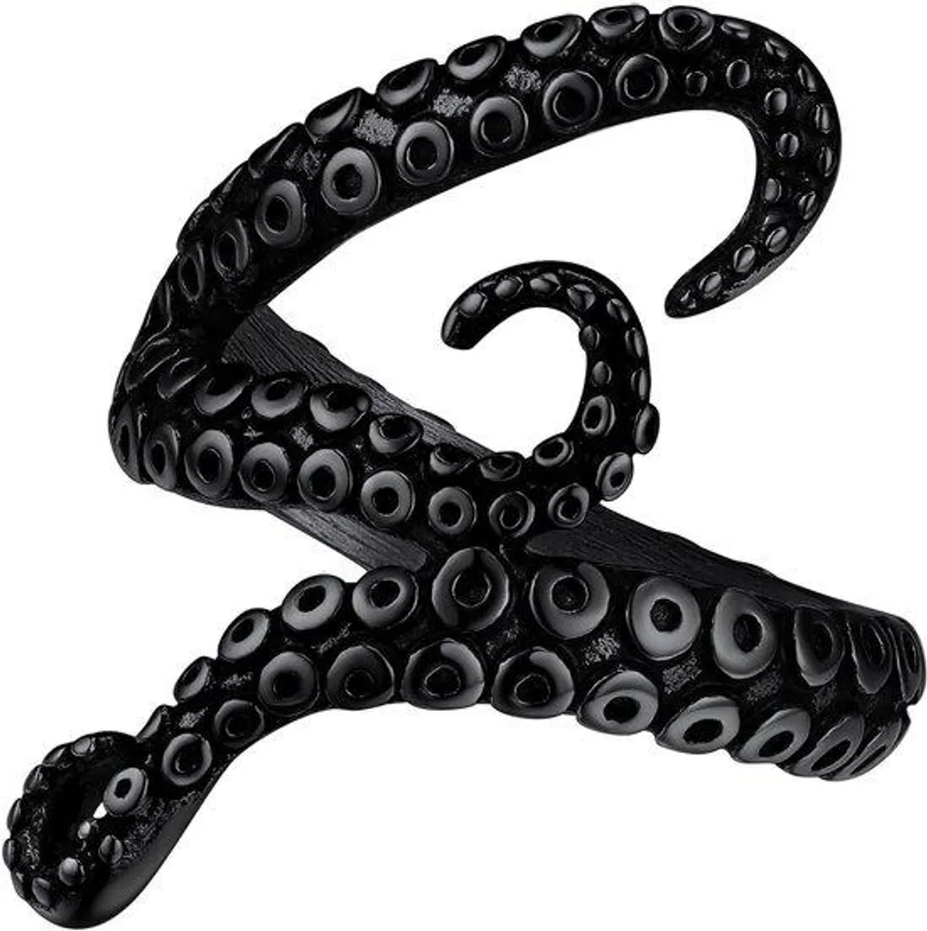 Bague grande taille homme O-Z+3 noire acier motif tentacule sans nickel