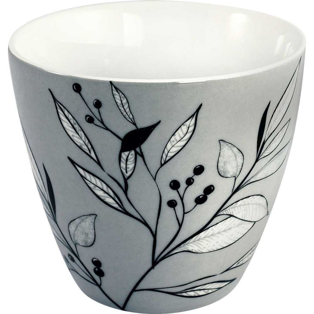 Greengate Latte Cup DREW Grau mit BLUMEN Kaffeebecher 300 ml