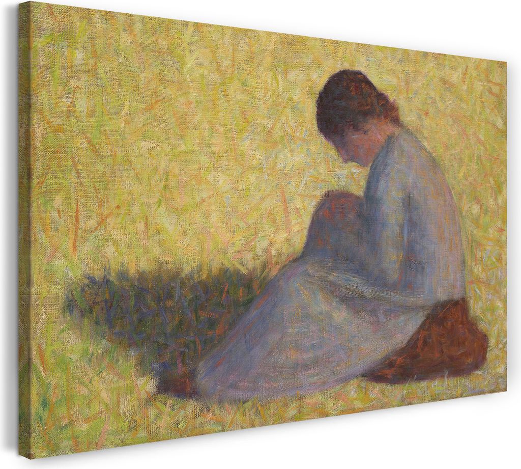 Leinwandbild (120x80cm): Georges Seurat - Bäuerin im Gras sitzend, echter Holz-Keilrahmen inkl. Aufhänger, handgefertigt in Deutschland