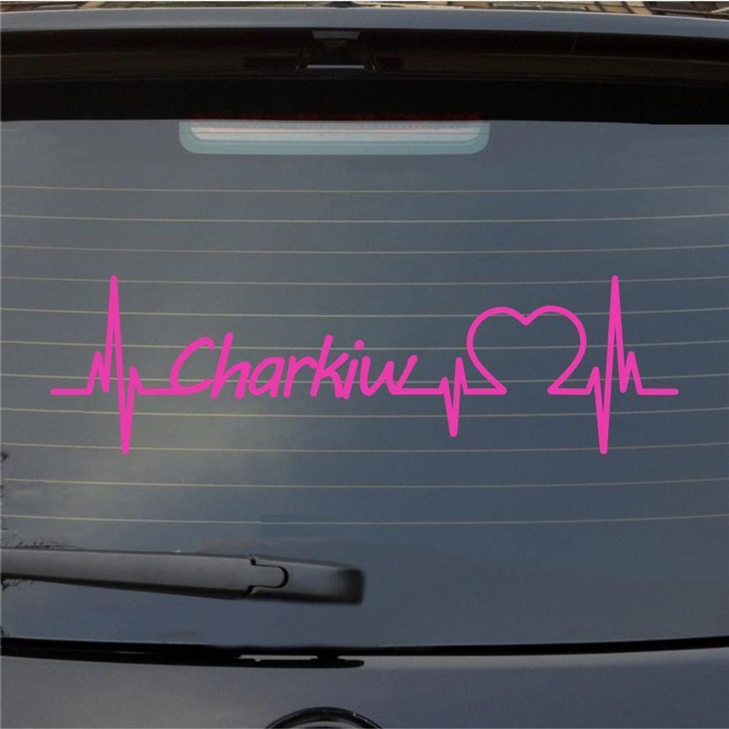 Heckscheibenaufkleber Charkiw Herzschlag Puls Stadt Liebe 55x16 cm Pink Auto Aufkleber Sticker