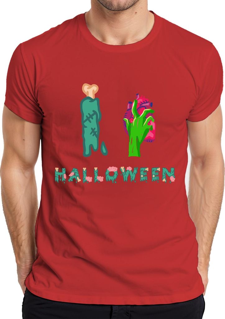 HALLOWEEN Zombie Hand Herz Knochen Blutig Horror Grusel Spuk Herren T-Shirt, Rot, 3XL