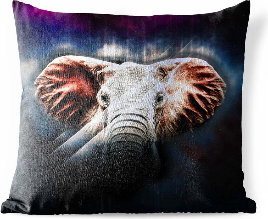 MuchoWow Outdoor Kissen - Elefant - Linie - Farben - 40x40 cm - Wetterfest - Lounge Kissen - Kopfkissen - Interieur - Polster mit Bild