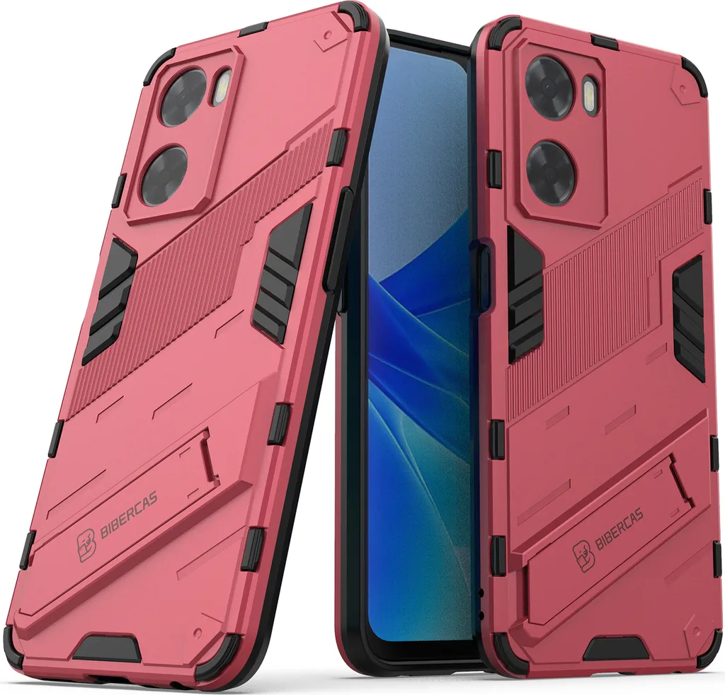 Custodia per Oppo A57 4G Custodia protettiva ibrida in PC TPU antiurto con funzione di supporto Rosa