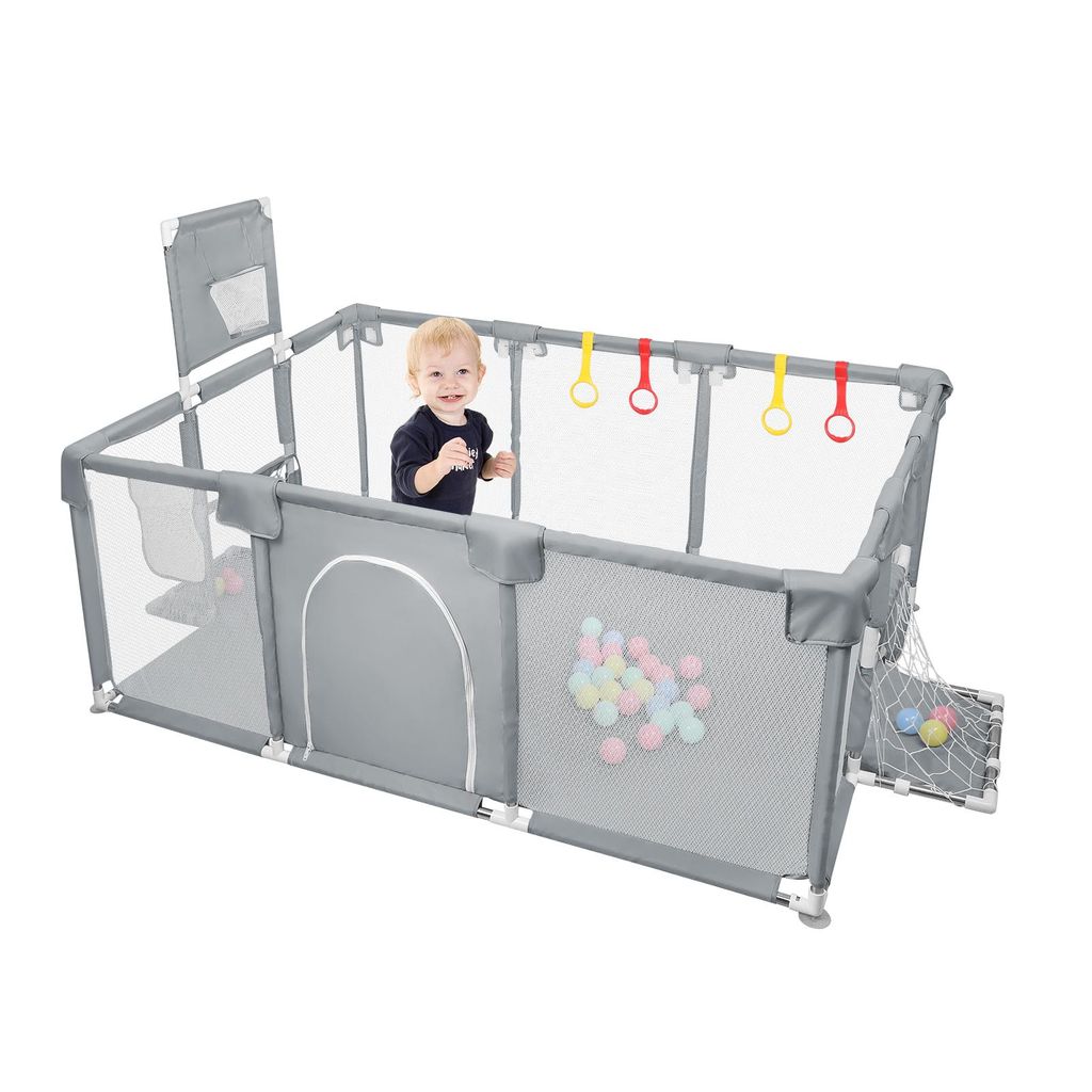 Baby Laufstall 180x120x66cm mit Basketball-Netz Produktbild 