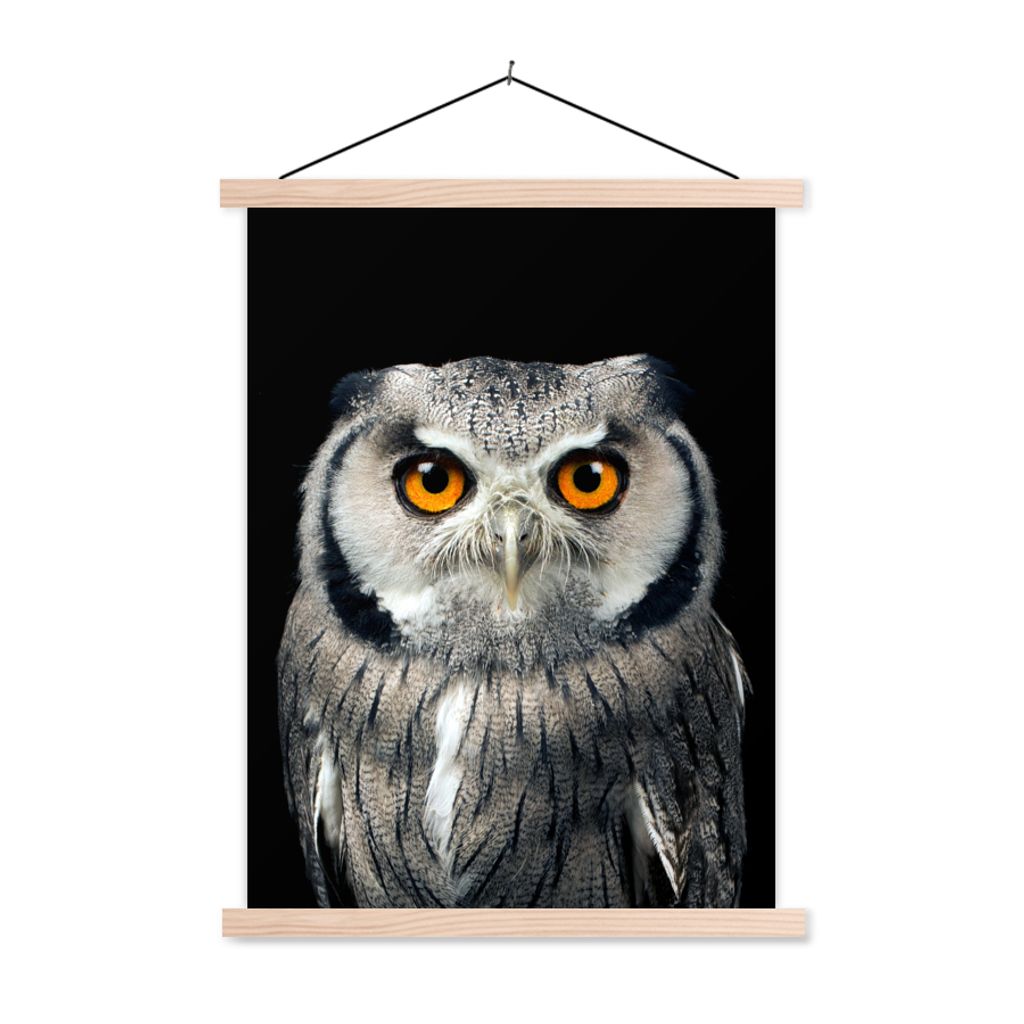 MuchoWow Textilposter Eule - Vogel - Orange - Schwarz 40x53 cm mit holzfarbenen Rahmen - Schlafzimmer