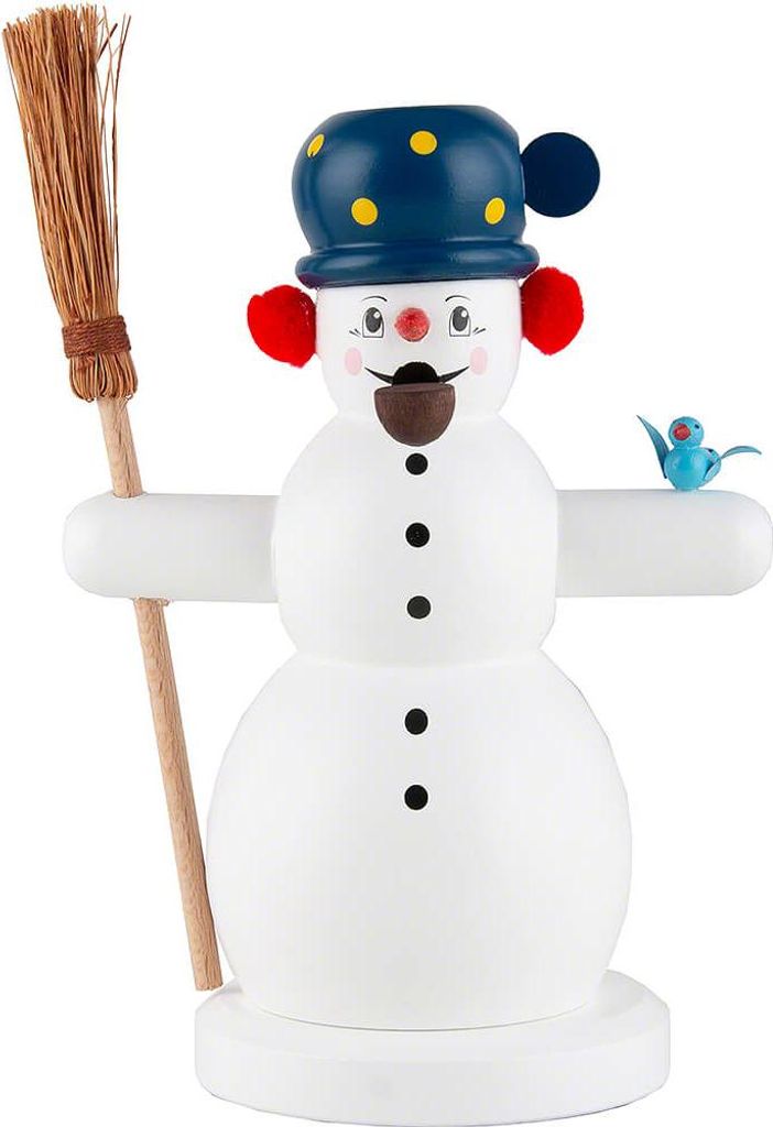 Schneemann mit Besen und Vogel (15cm) Räuchermann von Richard Glässer