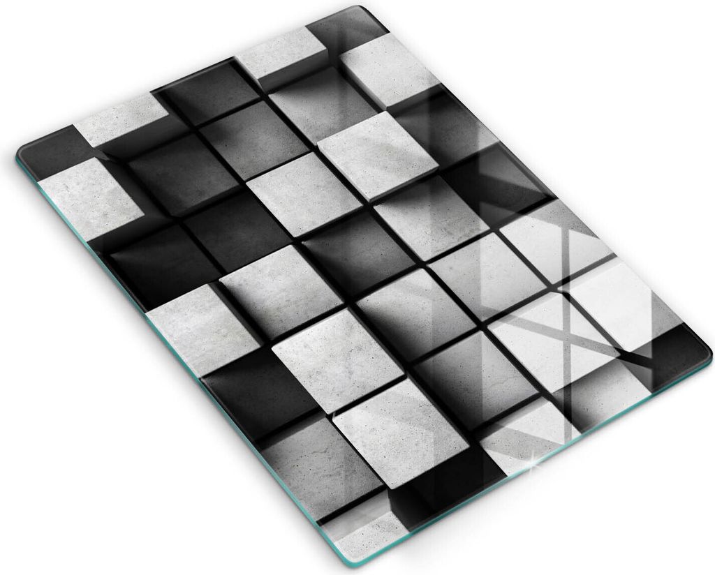 Glasschneideplatte - Herdabdeckplatte - 40x52 cm - Schneidebrett - Spritzschutz - 3D -Geometriehintergrund