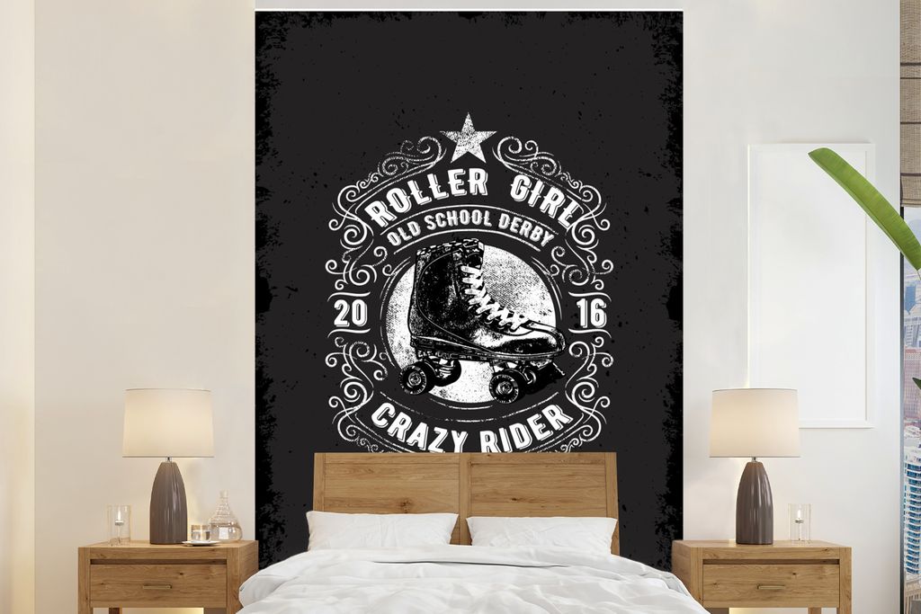 MuchoWow Fototapete für Wohnzimmer oder Schlafzimmer Wandtapete Vinyl Motivtapete Vintage - Skeeler - Schwarz - 160x240 cm - Vinyltapete