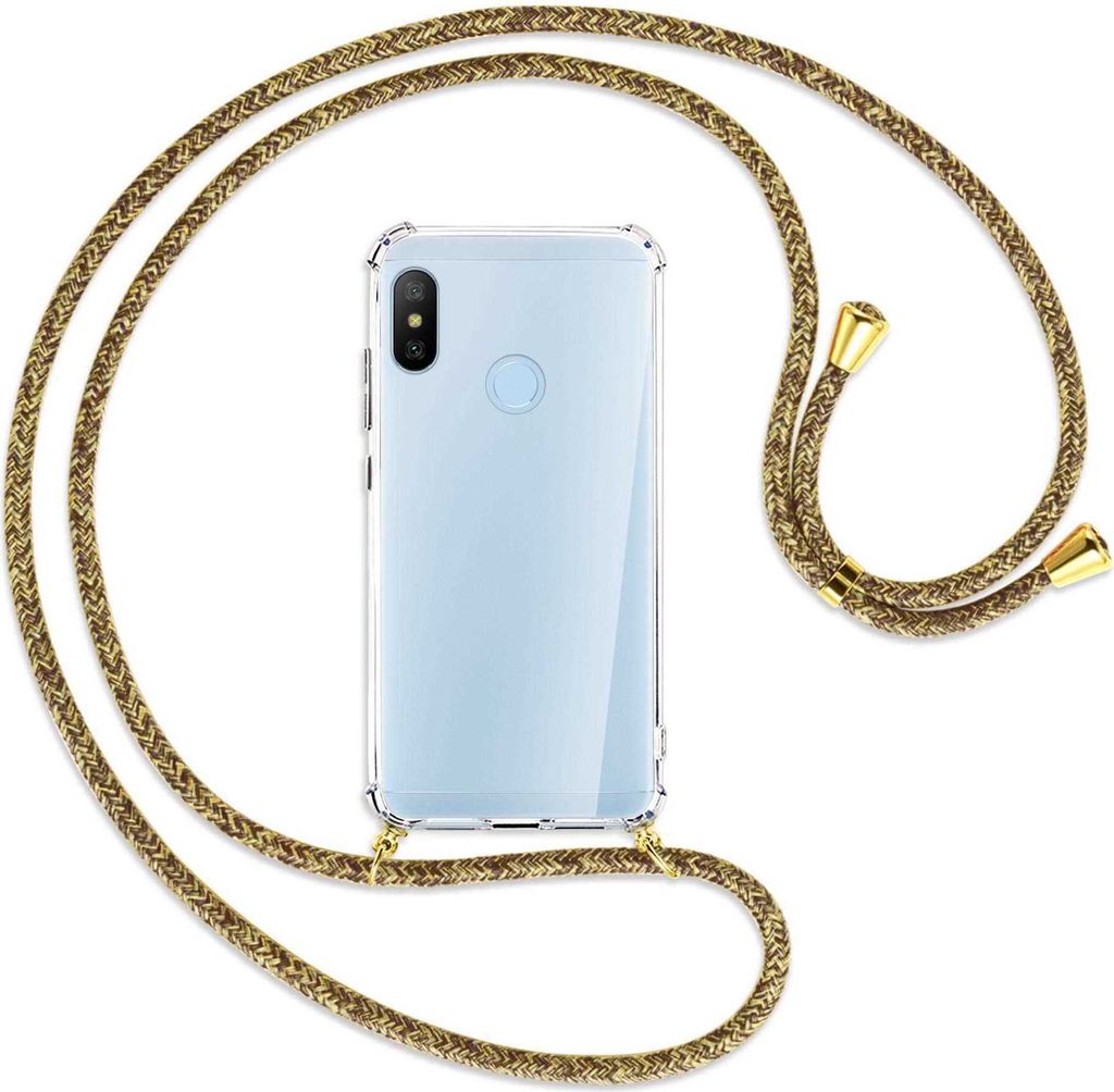 Handykette Backcover-Schutzhülle mit Band (Metall goldfarben) für Xiaomi Mi A2 Lite - braun+beige