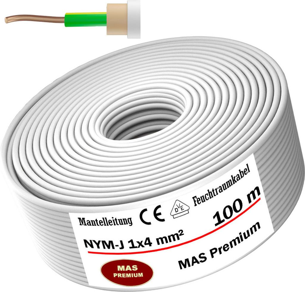 100m Feuchtraumkabel Stromkabel Mantelleitung NYM-J 1x4 mm² Elektrokabel