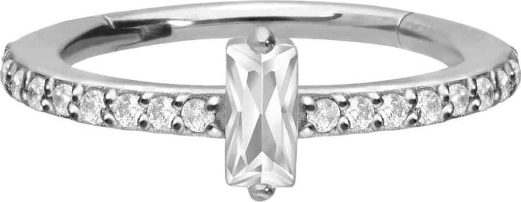 Ohrpiercing, Nasenpiercing, Septum Piercing Chirurgenstahl Segmentring Clicker KRISTALLRECHTECK + EINGEFASSTE KRISTALLE Silber Innendurchmesser: 12 mm