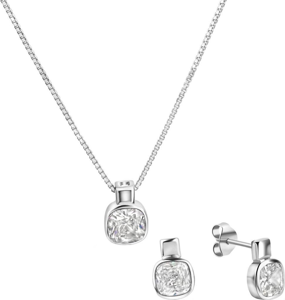F Set A/K + OS 925/- Sterling Silber 42+3cm weiß Zirkonia 301200134