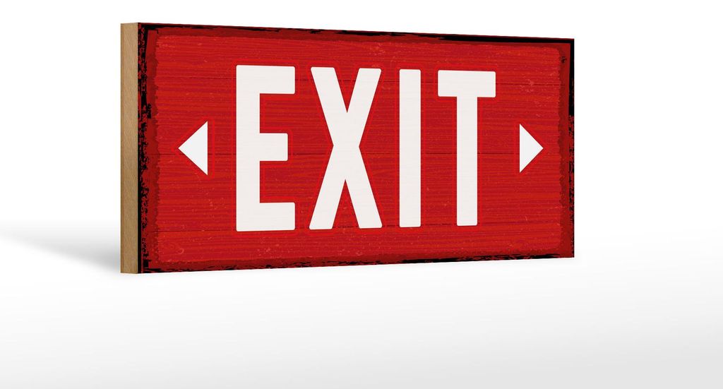 Holzschild Hinweis 27x10 cm Exit Pfeil links und rechts rotes Deko Schild
