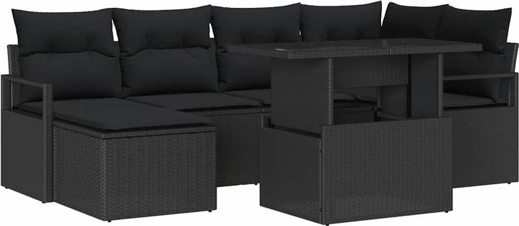 "im Sonderangebot" Garten-Sofa-Set - Balkonmöbel/Loungeset - elegantes Design - mit Kissen 7 pcs Schwarz - - Gartensofas DEMöbel829127