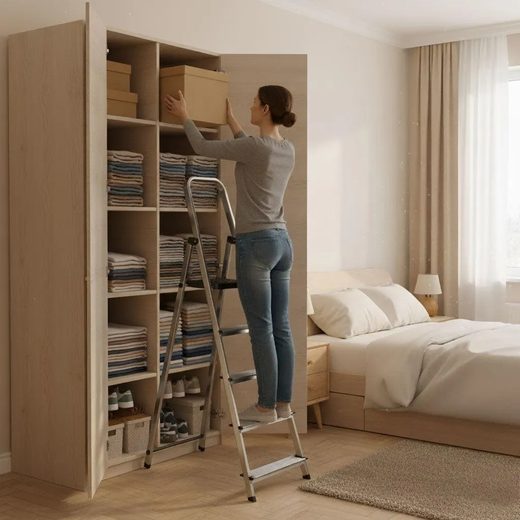 Escabeau 5 marches en aluminium pliable et stable pour la maison
