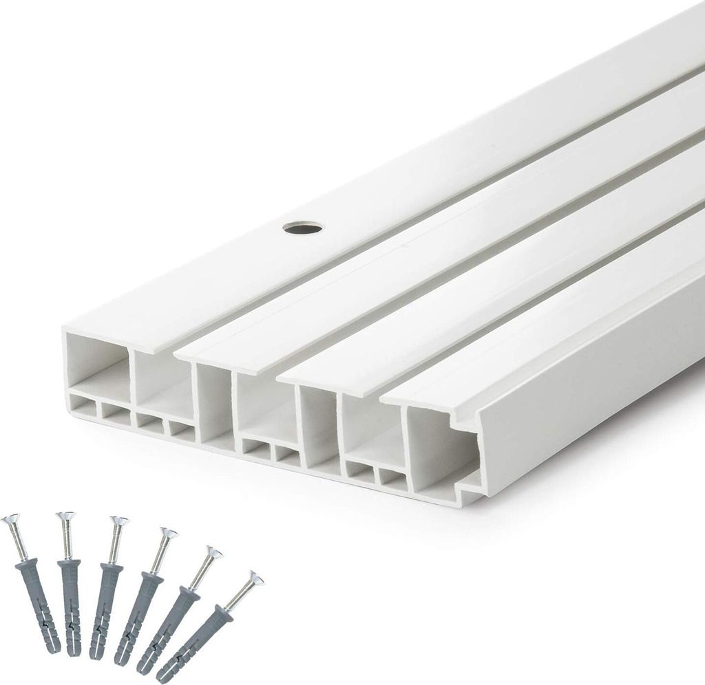 Gardinenschiene 300cm | 3-läufig und Rundbogen | Vorhangschiene / Innenlaufschiene / Deckenschiene | Weiß PVC | DQ-PP