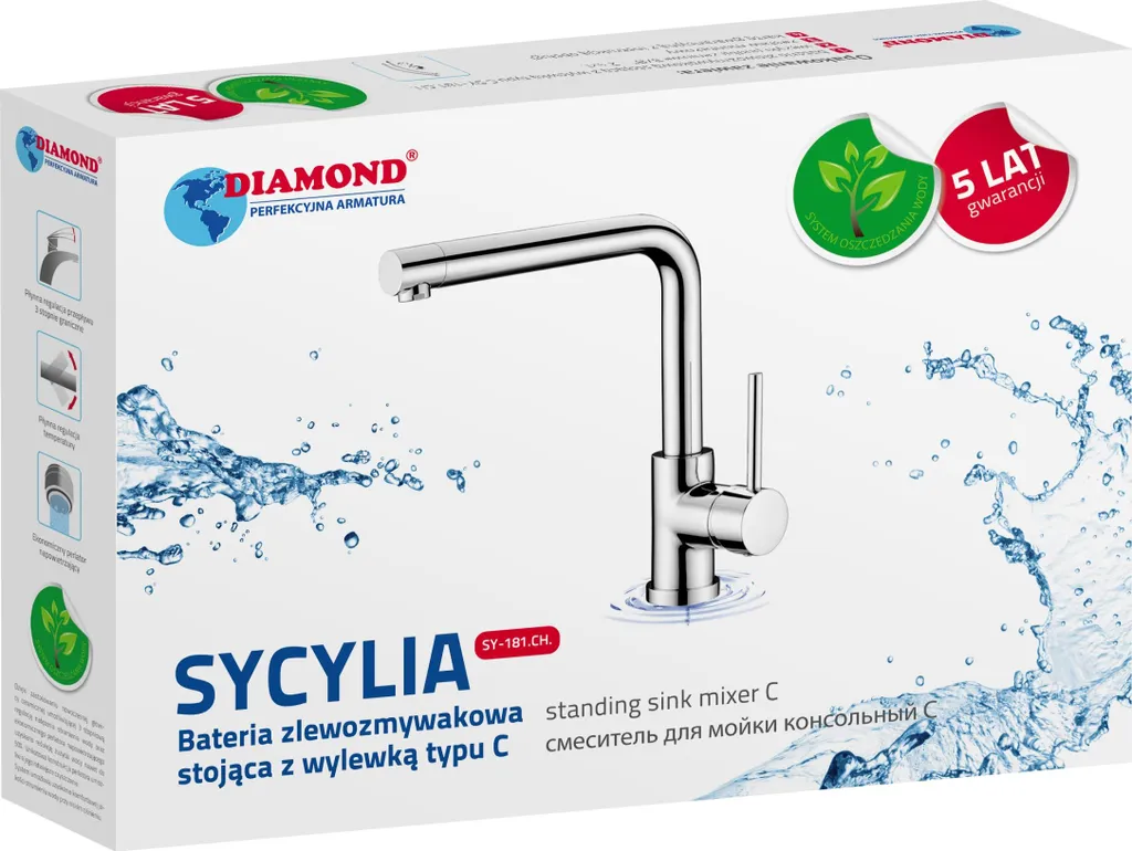 Sicyli Mitigeur d'Évier sur Pied avec Douchette Extractible Chrome Chic - 3