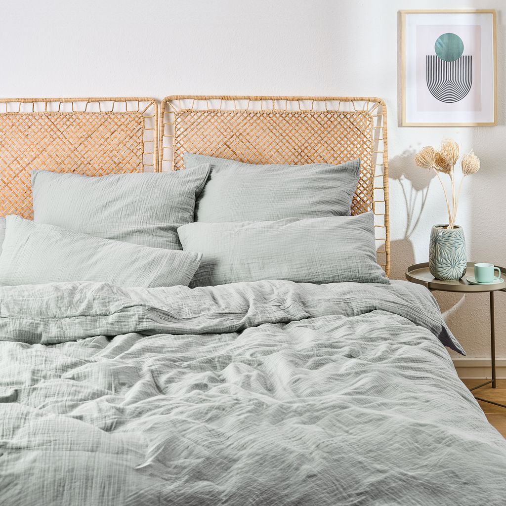 Blumtal Musselin Bettwäsche 155x220 cm - Bettbezug 155x220 + Kissenbezug 80x80 Blau