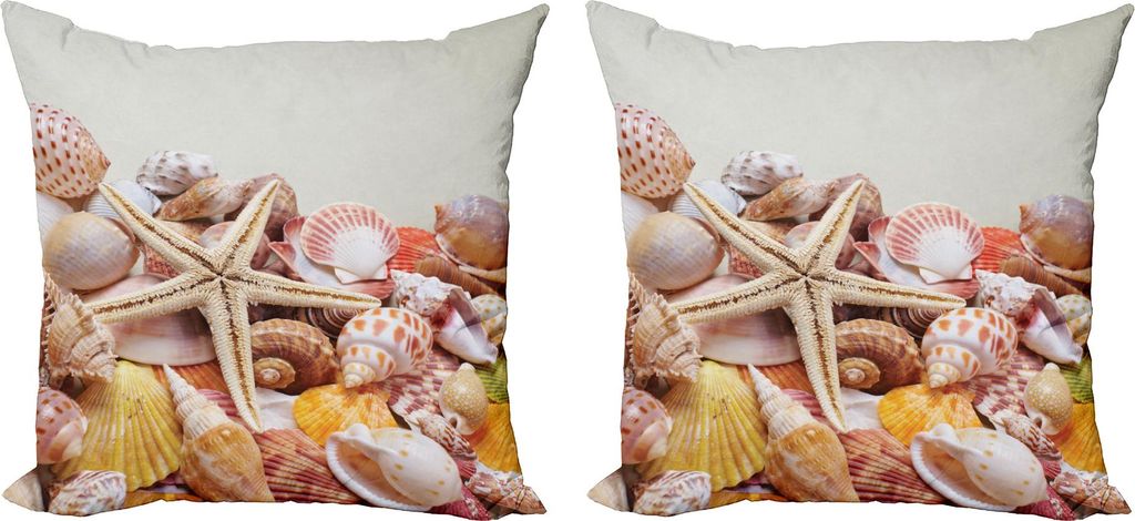 ABAKUHAUS Muscheln Kissenbezug Set (2Stück), Stapel Der Seashells Natur Sammlungs Strand Thema Seestern Spirale, 40 x 40 cm, Kokoscreme orange